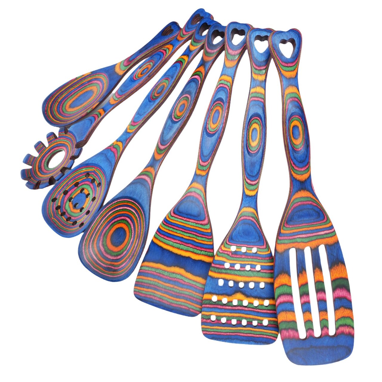 Pakkawood Wooden Cooking Utensils Set 7-Piece-Wooden Spoons for cooking, Wooden Utensil set with Ergonomic Non-Slip Handles, Heat-Resistant & Stylish Cooking Spoons, Non-Stick Spoon